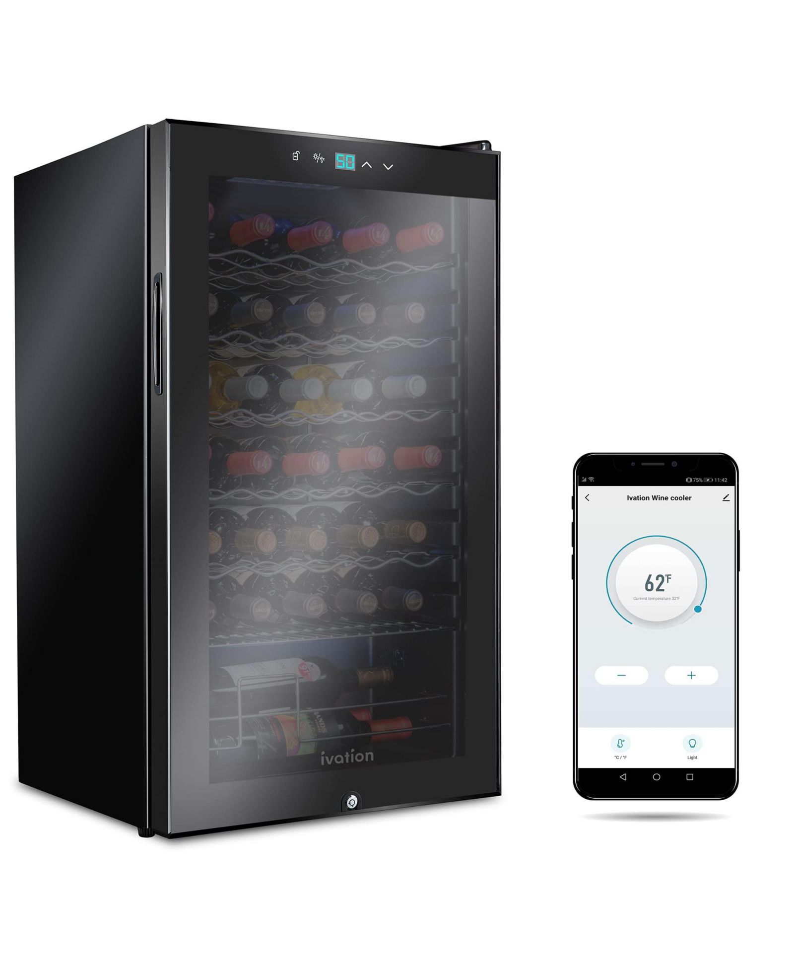 Ivation Freestanding Wine Refrigerator, 34 Bottle Wine Cooler