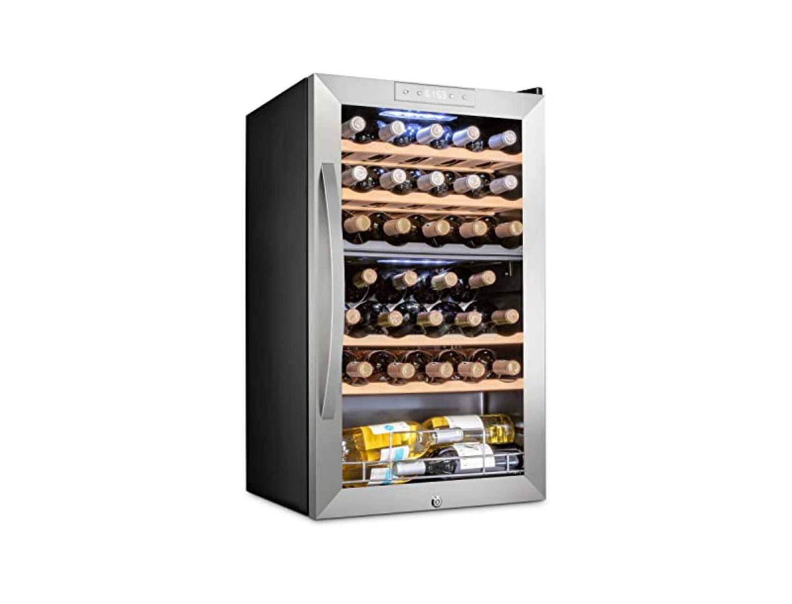 Schmecke Freestanding Wine Refrigerator, 33 Bottle Dual Wine Cooler