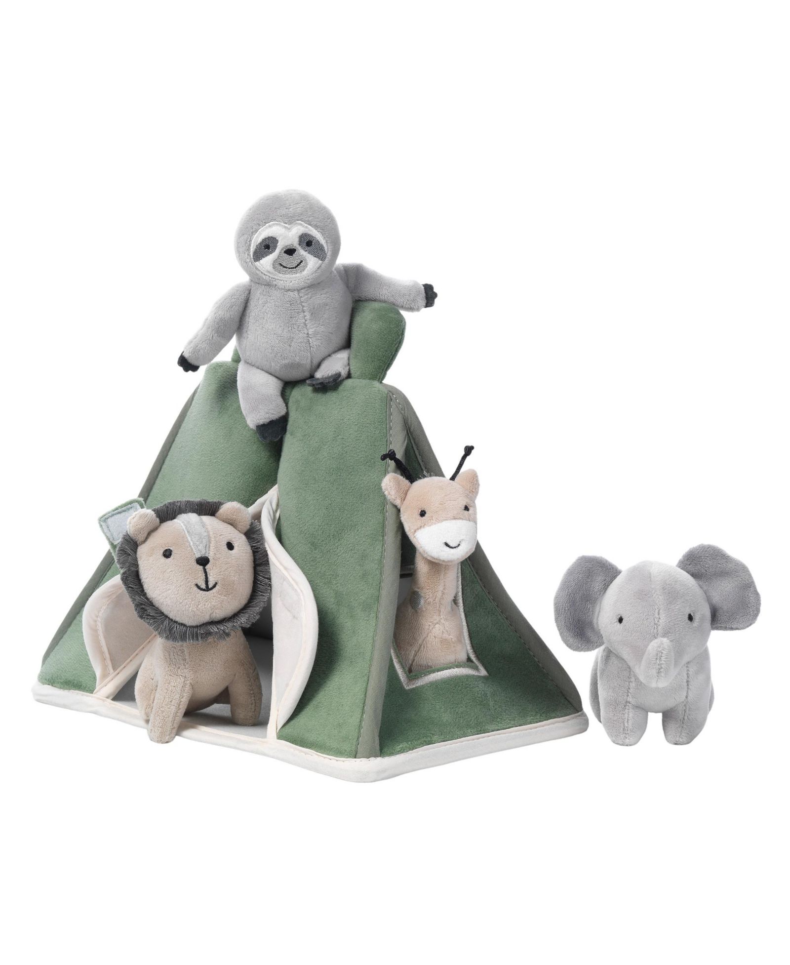 Lambs & Ivy Safari Interactive Plush Tent with Stuffed Animals, 5-Piece Set