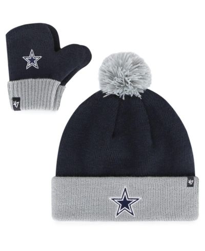 Little Boys and Girls '47 Brand  Navy Dallas Cowboys Bam Bam Cuffed Knit Hat with Pom and Mittens Set