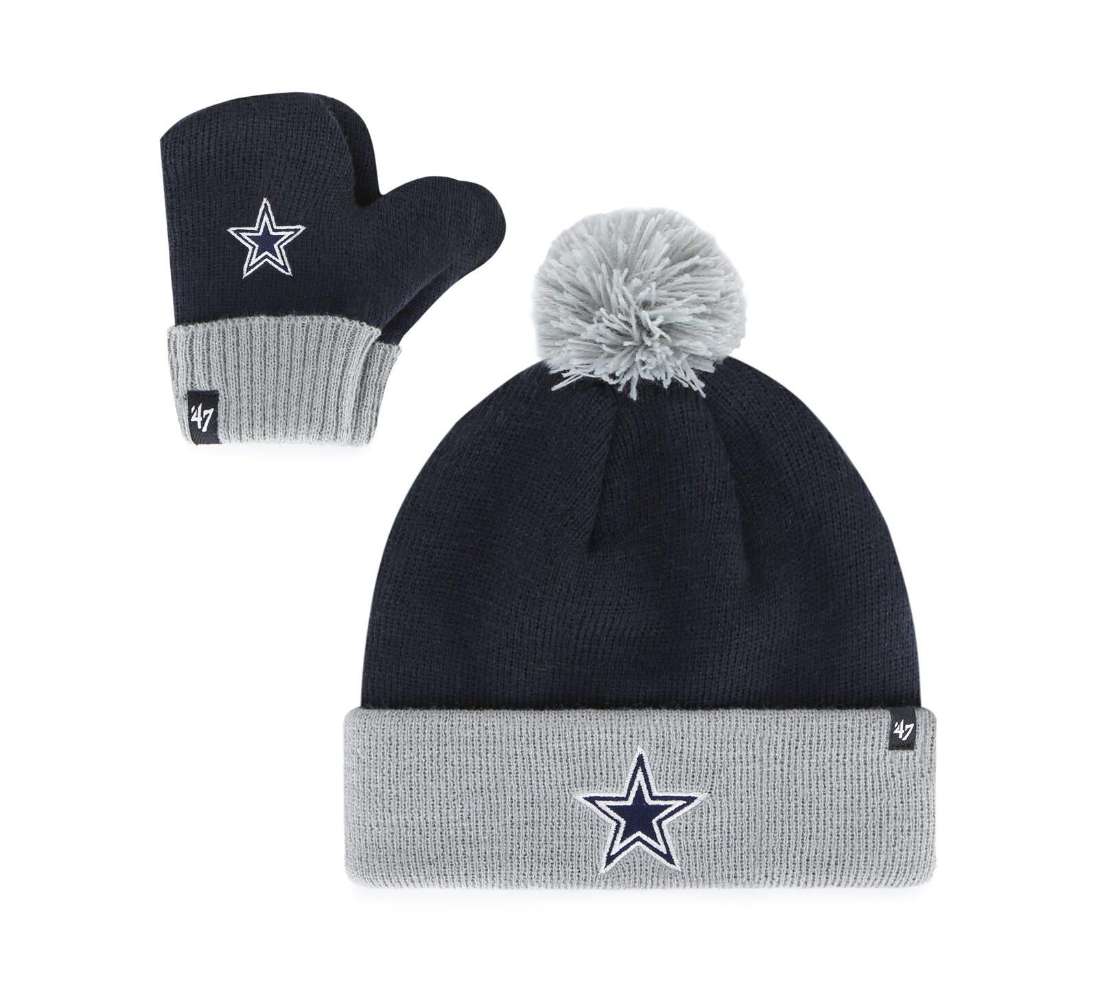 Детский набор '47 Brand Navy Dallas Cowboys Bam Bam: вязаная шапка с помпоном и варежки
