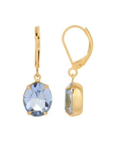2028 Серьги с голубыми овальными кристаллами 14K Gold-tone