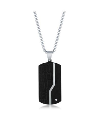 Мужской кулон Dog Tag из черной нержавеющей стали с одним CZ