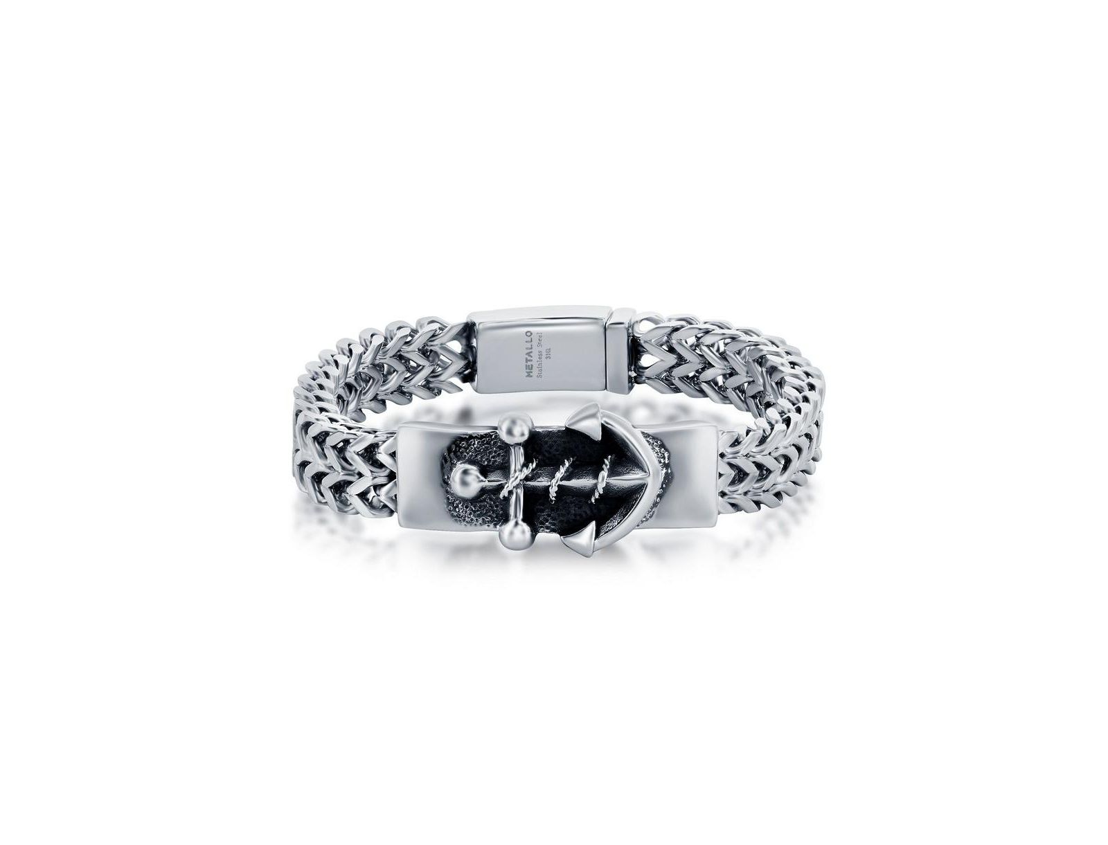 Mens Stainless Steel Anchor ID Franco Chain Bracelet