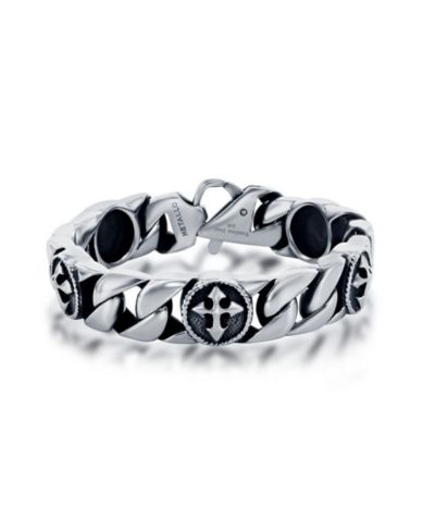Mens Stainless Steel Cross Design Cuban Link Bracelet