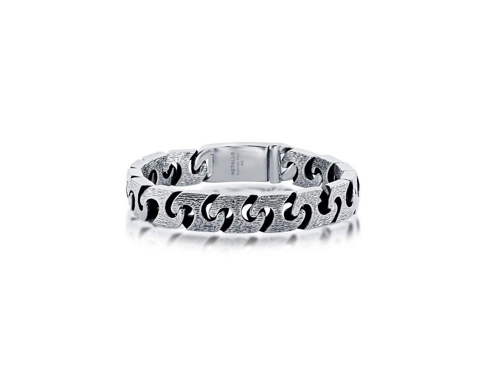 Metallo Mens Stainless Steel Textured Linked Bracelet