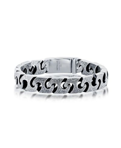 Metallo Mens Stainless Steel Textured Linked Bracelet
