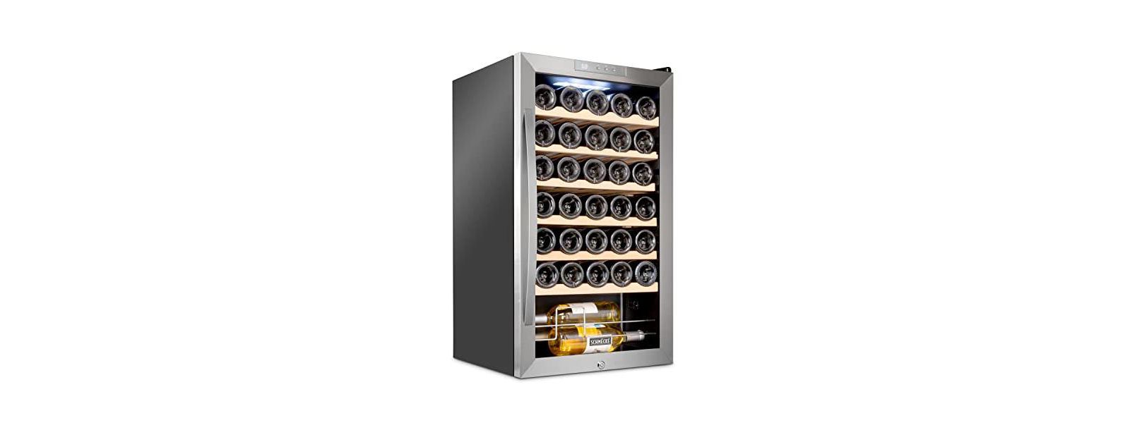 Schmecke Wine Fridge, 34 Bottle Wine Cooler, freestanding