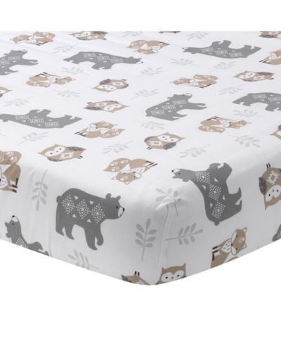 Lambs & Ivy Lambs and Ivy Woodland Forest White/Gray Animal 100% Cotton Baby Fitted Crib Sheet