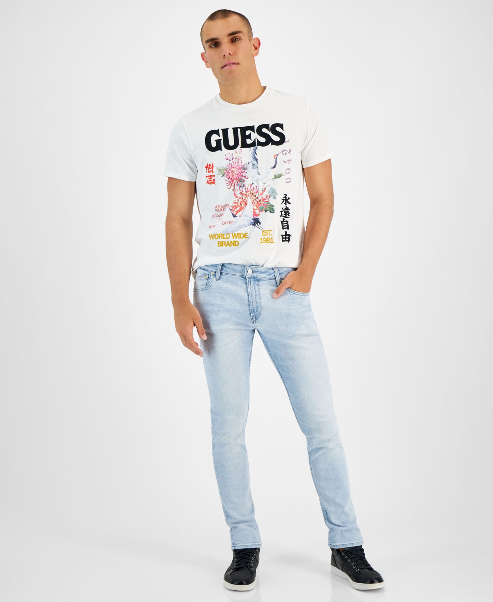 GUESS Men's Light-Wash Slim Tapered Fit Jeans
