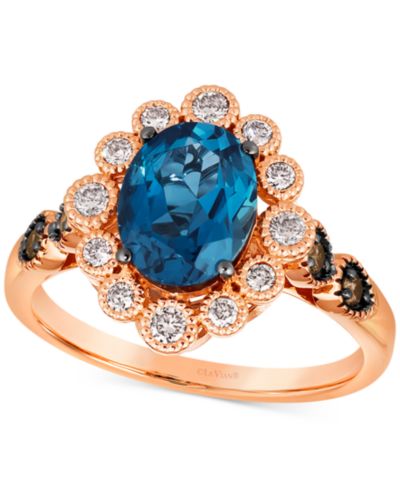 Le Vian Кольцо Halo с Topaz Deep Sea Blue и Diamond в 14k Rose Gold