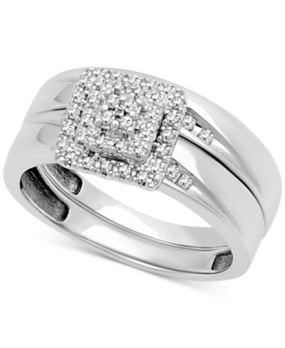 Свадебный набор с квадратным кластером бриллиантов (1/4 ct. t.w.) в 14k белом золоте