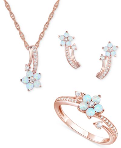 Macy's набор из 3 шт.: ожерелье с кулоном Flower, серьги-гвоздики и кольцо с аметистом (1 ct. t.w.) и белым сапфиром (3/8 ct. t.w.) из стерлингового серебра