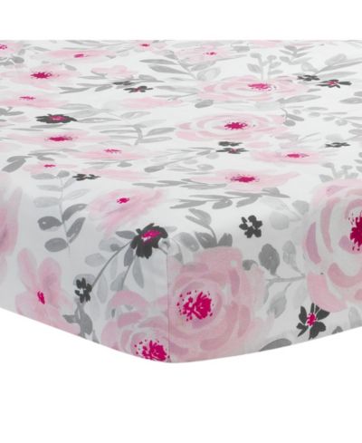 Детская простыня на резинке Bedtime Originals Blossom Pink/Gray Watercolor Floral