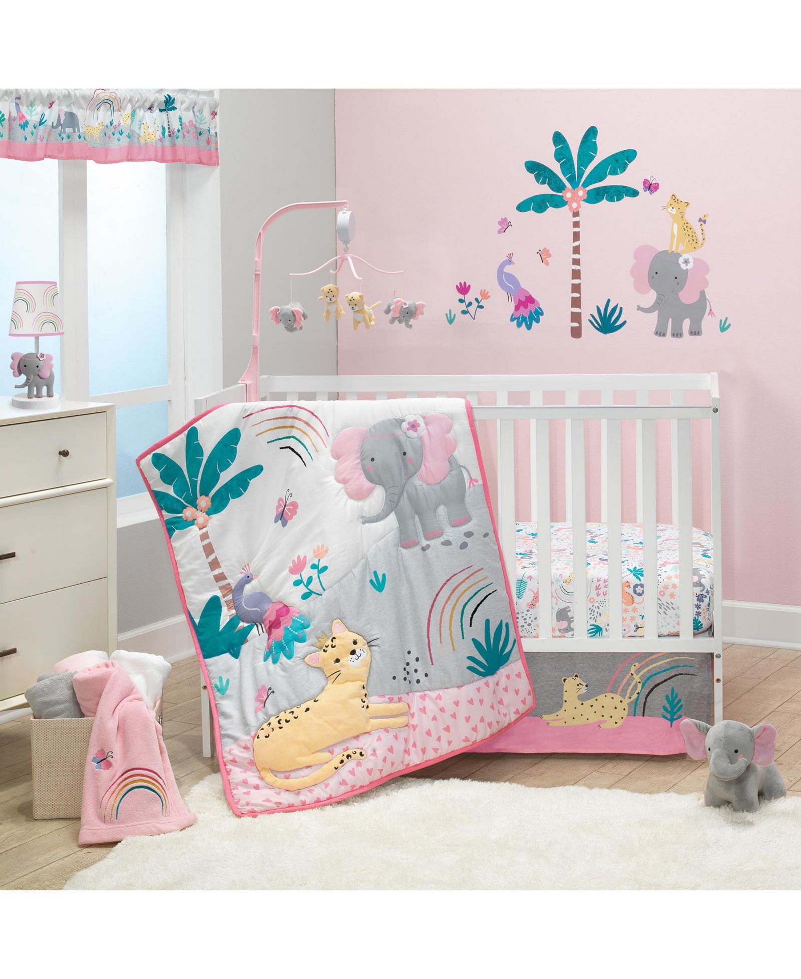 Bedtime Originals комплект постельного белья для детской кроватки Rainbow Jungle Elephant/Leopard, 3 предмета