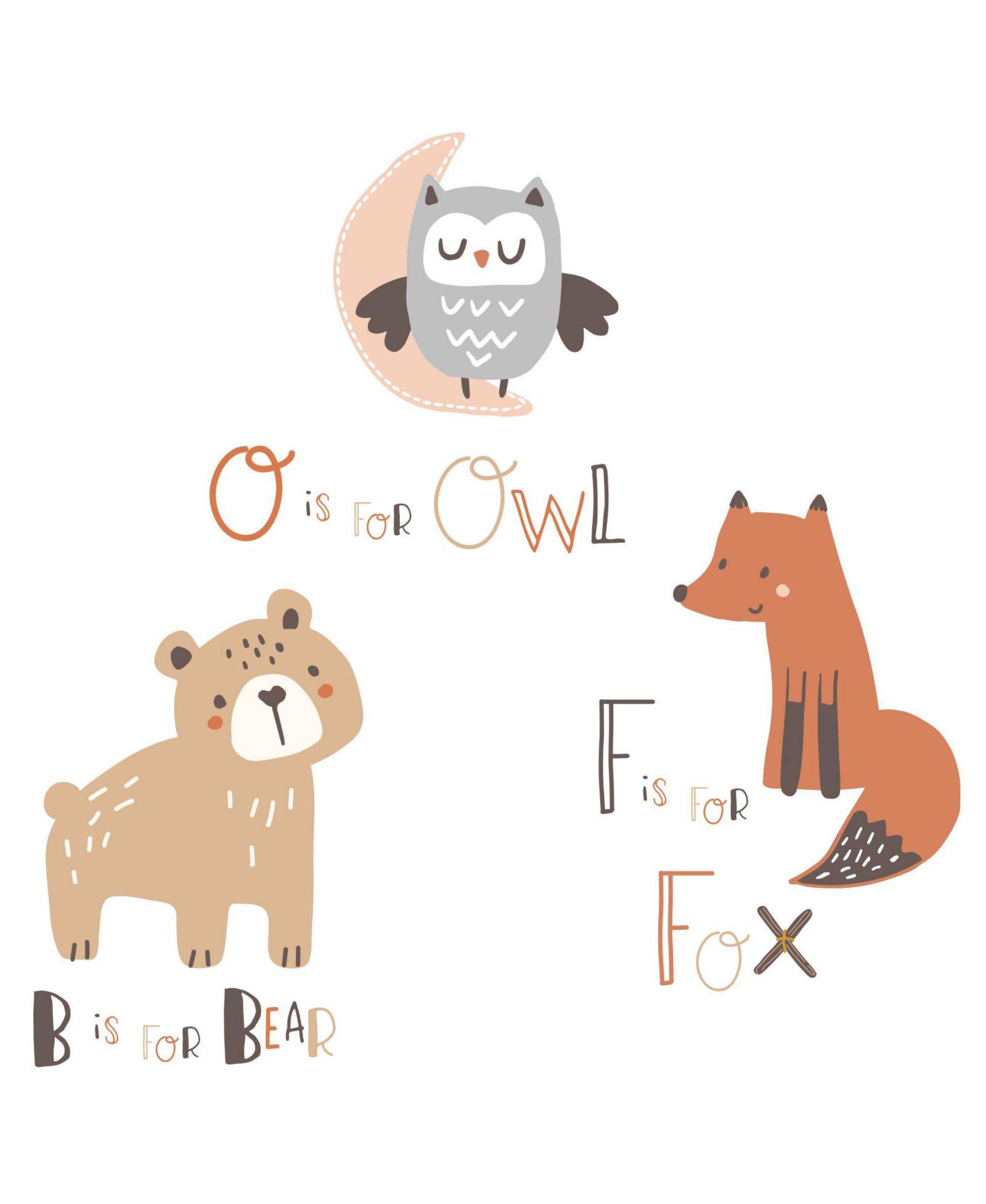 Bedtime Originals Animal Alphabet Beige/Gray Bear/Owl/Fox Woodland Wall Decals