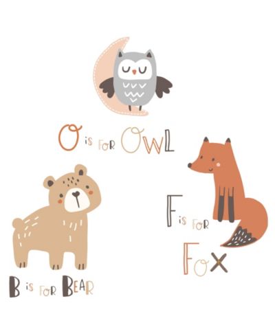 Настенные наклейки Bedtime Originals Animal Alphabet Beige/Gray Bear/Owl/Fox Woodland
