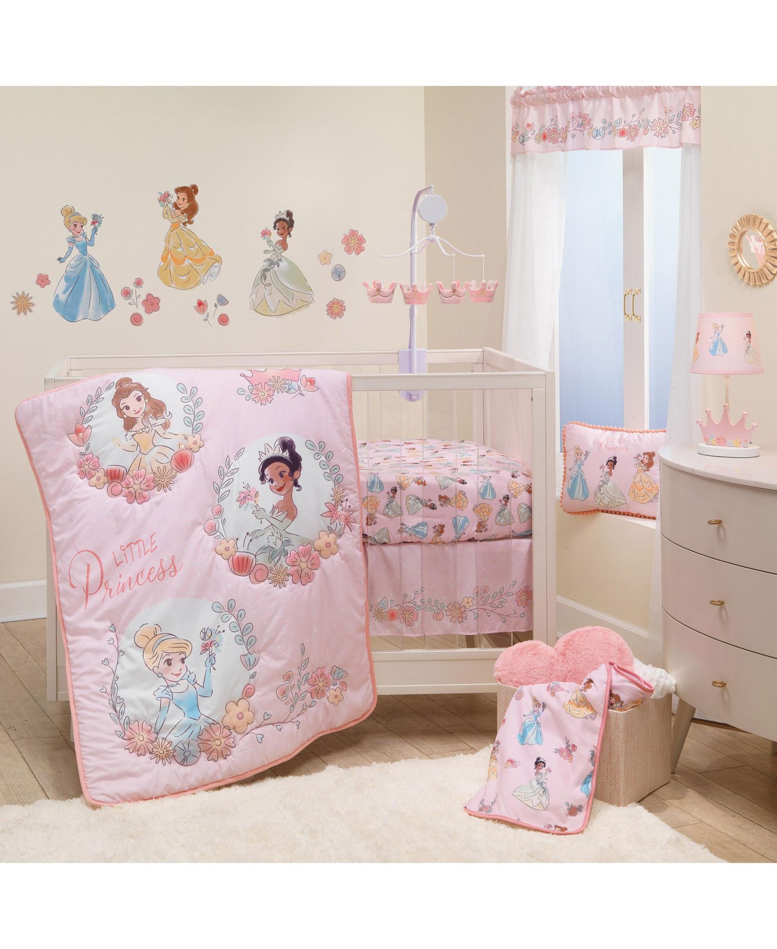 Lambs & Ivy Disney Princesses Набор постельного белья для детской кроватки, 3 шт. - Pink