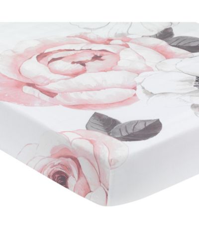 Lambs & Ivy Lambs and Ivy Floral Garden Pink/White Watercolor Cotton Baby Fitted Crib Sheet