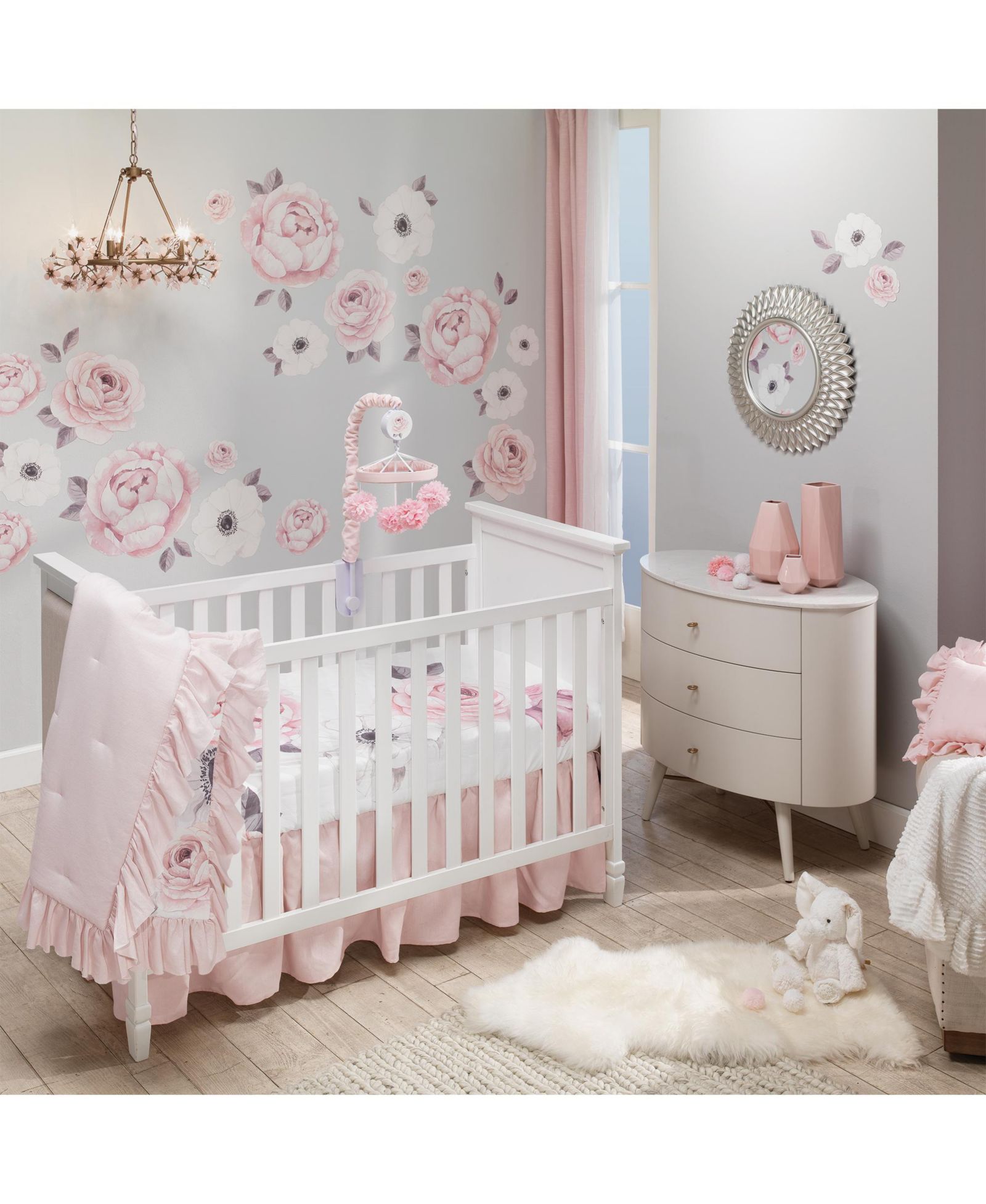 Комплект постельного белья для детской кроватки Lambs & Ivy Floral Garden Watercolor/Pink Linen 5-Piece