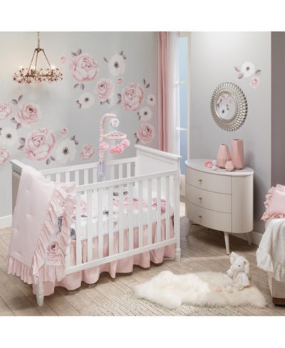 Комплект постельного белья для детской кроватки Lambs & Ivy Floral Garden Watercolor/Pink Linen 5-Piece