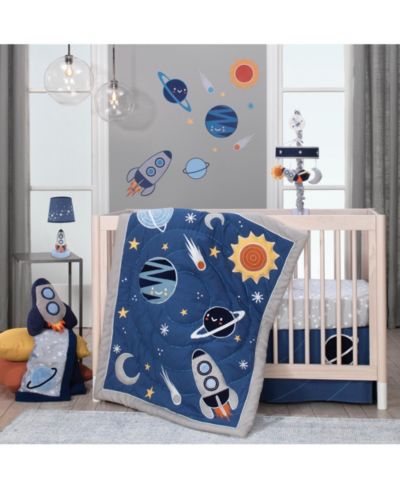 Набор постельного белья для детской кроватки Lambs & Ivy Milky Way Blue/Gray Space Galaxy, 4 шт