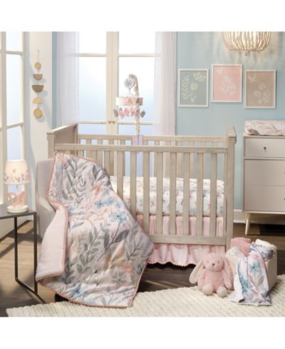 Комплект постельного белья для детской кроватки Lambs & Ivy Baby Blooms 3-Piece Pink Floral/Butterfly