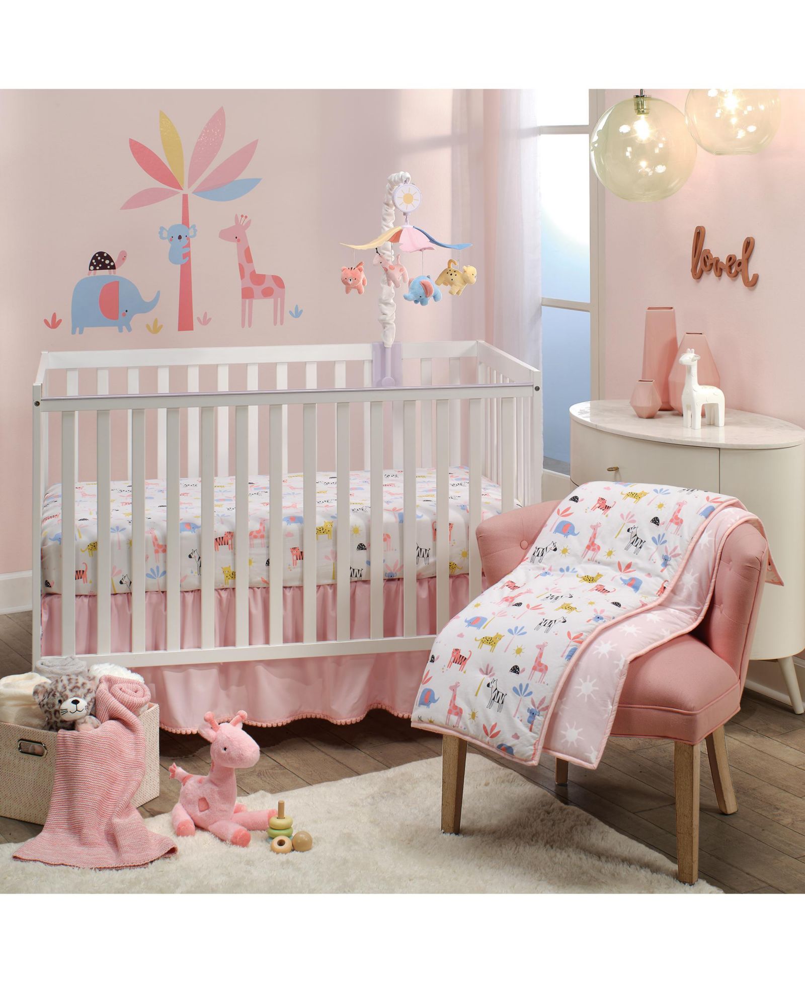 Детский набор постельного белья Lambs & Ivy Snuggle Jungle Pastel Safari Cotton Jersey 3-Piece Crib Bedding Set
