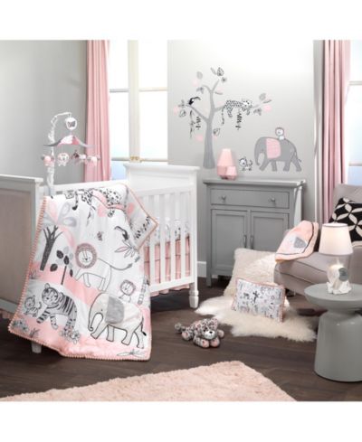 Lambs & Ivy Детский набор постельного белья Happy Jungle Pink/White Safari 5-Piece
