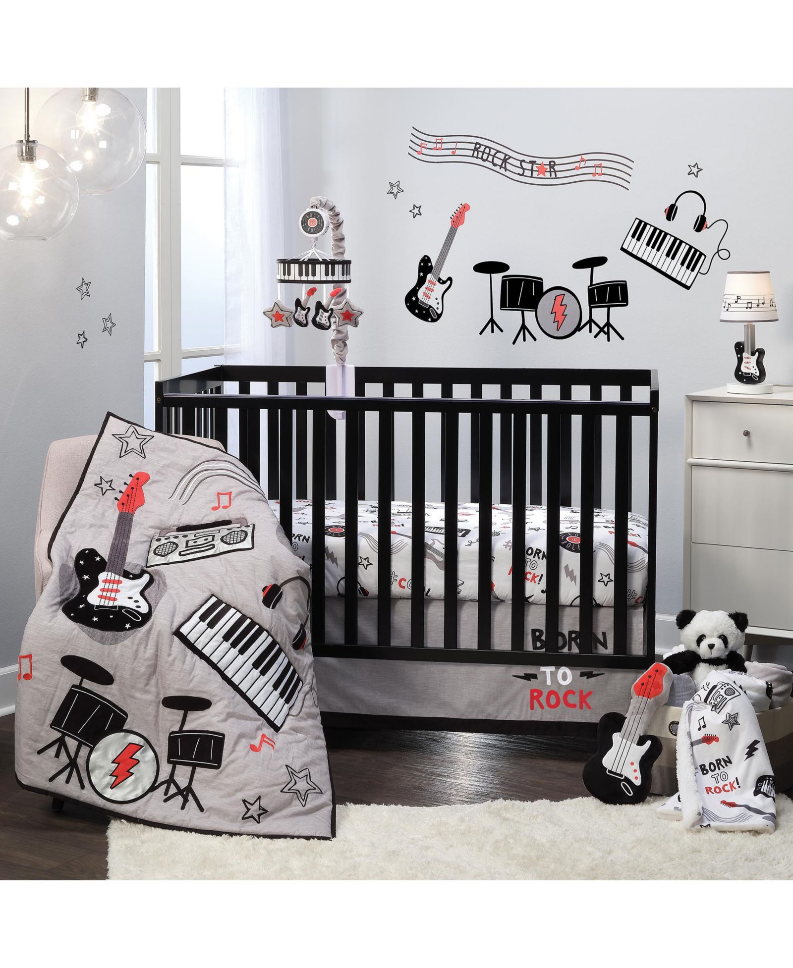 Lambs & Ivy Lambs and Ivy Rock Star Musical Instruments 3-Piece Baby Crib Bedding Set - Gray