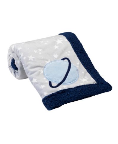 Lambs & Ivy Мягкое детское одеяло Milky Way Gray/Blue Stars and Planet Minky/Faux Shearling