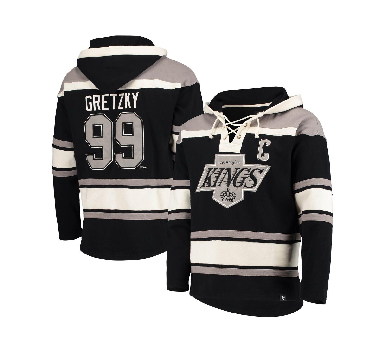Men's '47 Brand Wayne Gretzky Black Los Angeles Kings Retired Player Name and Number Lacer Pullover Hoodie