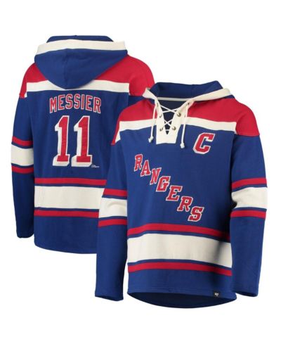 Мужское худи '47 Brand Mark Messier Blue New York Rangers Retired Player Name and Number Lacer Pullover Hoodie