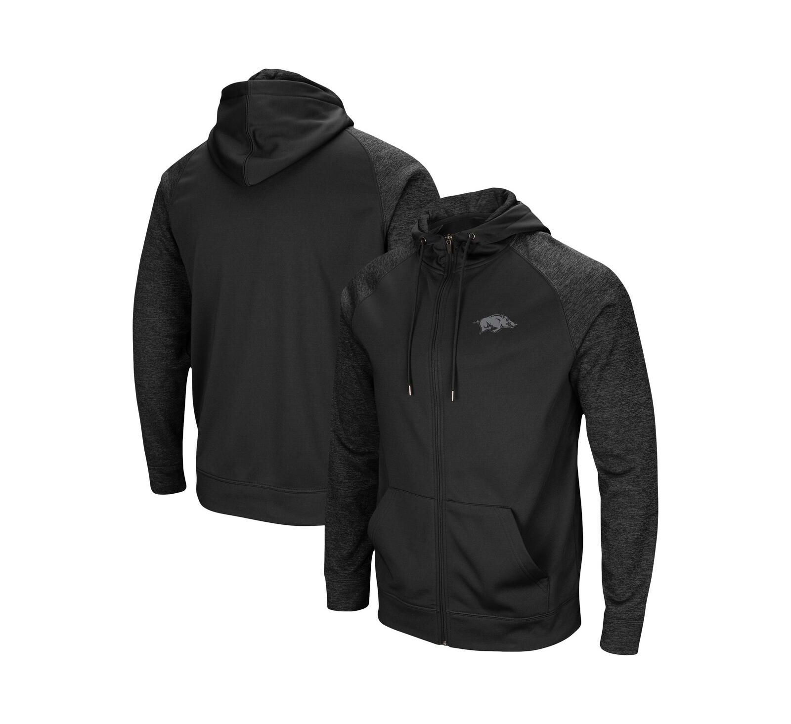 Men's Colosseum Black Arkansas Razorbacks Blackout 3.0 Tonal Raglan Full-Zip Hoodie