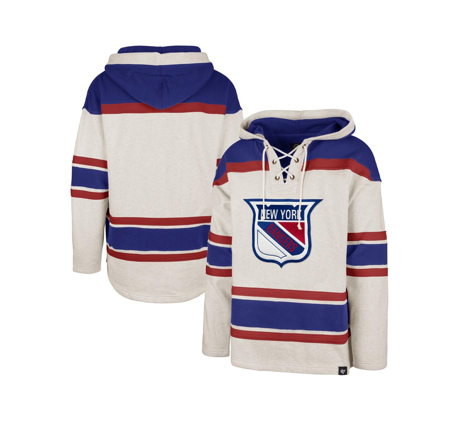 Мужская толстовка '47 Brand Oatmeal New York Rangers Rockaway Lace-Up Pullover Hoodie