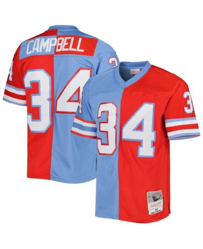 Men's Mitchell & Ness Earl Campbell Red, Light Blue Houston Oilers Gridiron Classics 1980 Split Legacy Replica Jersey