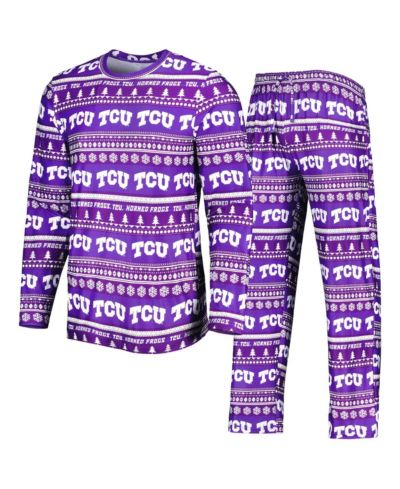 Men's Concepts Sport Purple TCU Horned Frogs Swivel Long Sleeve T-shirt and Pants Sleep Set