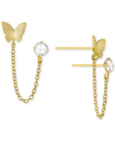 Серьги Giani Bernini Cubic Zirconia & Butterfly Double Piercing Chain в Gold-Plated Sterling Silver