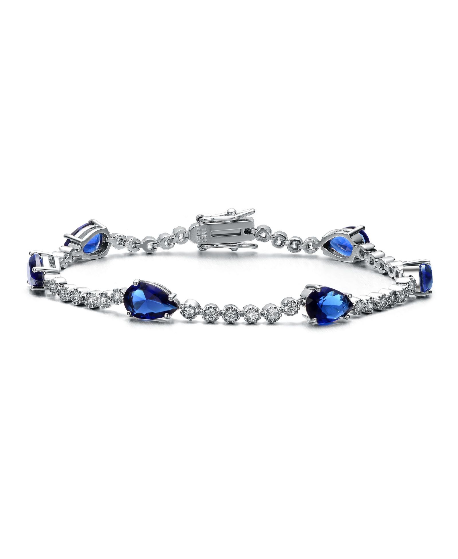 Rachel Glauber White Gold Plated with Colored Pear Cubic Zirconia Tennis Bracelet