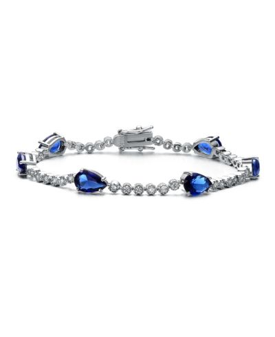 Rachel Glauber White Gold Plated with Colored Pear Cubic Zirconia Tennis Bracelet