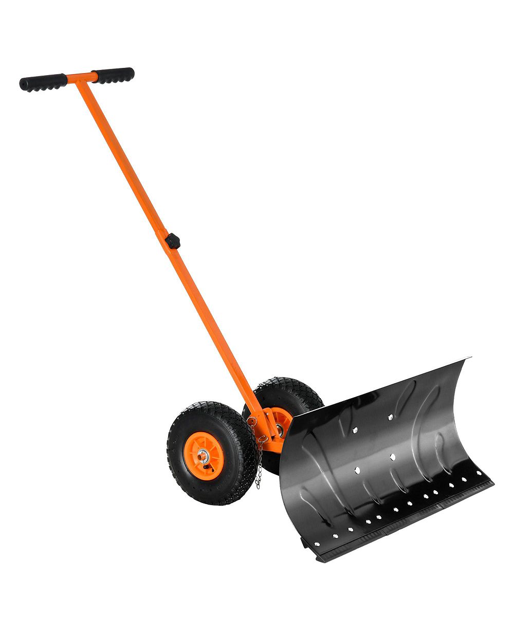 Outsunny Snow Shovel, Rolling Pusher with 29" Blade, Wheels and Tilt,