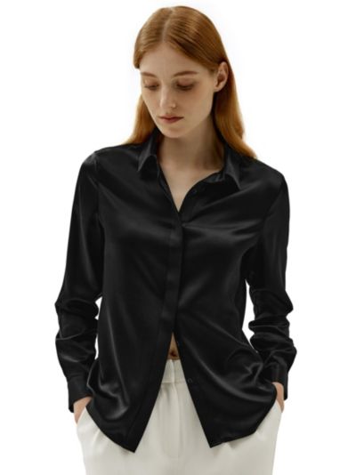 LILYSILK Women's Basic Concealed Placket Regular Fit Silk Shirt