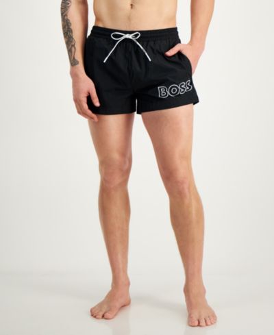BOSS Men's Mooneye Outlined Logo Drawstring 3" Swim Trunks