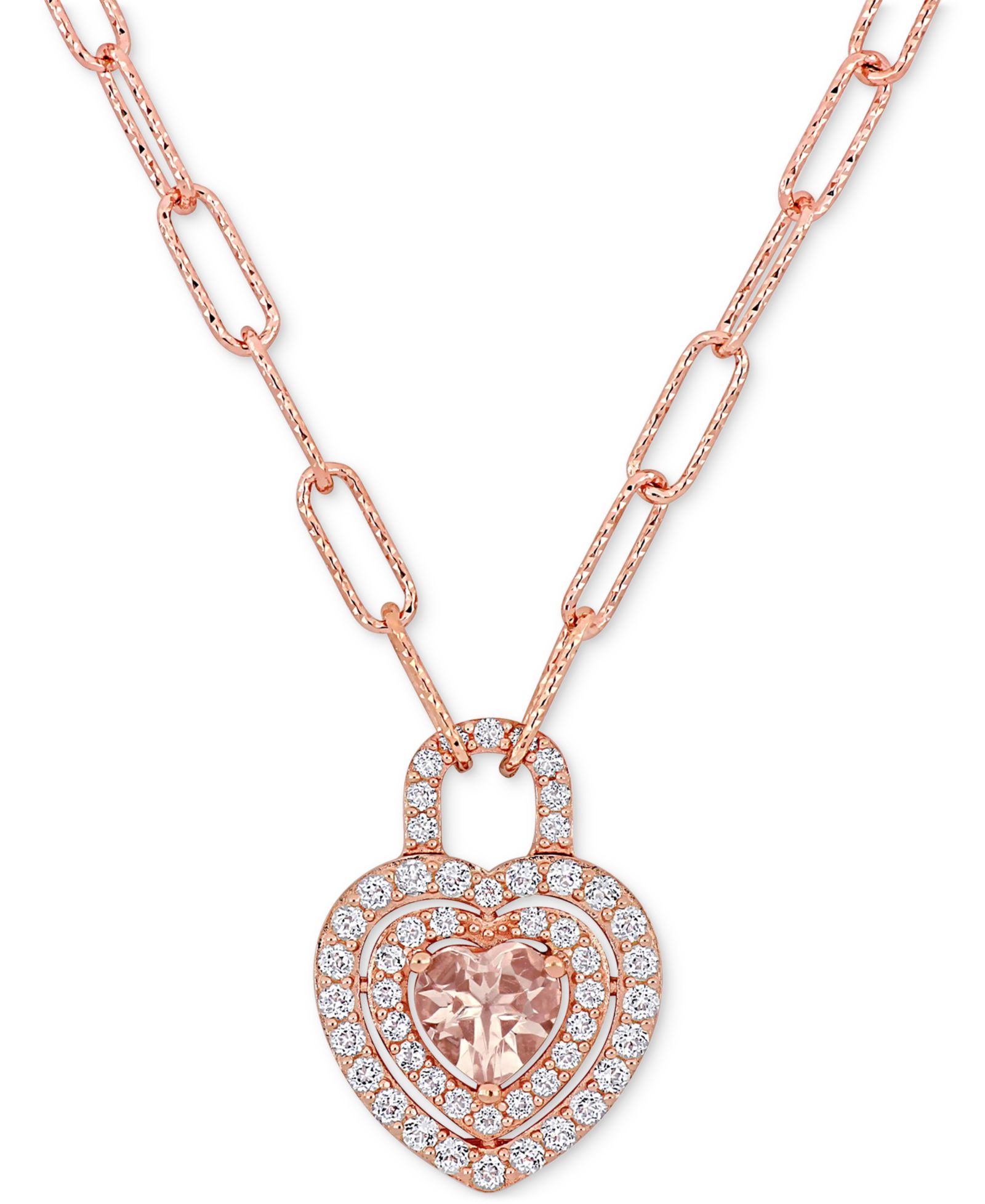 Подвеска-кулон в форме сердца с morganite (5/8 ct. t.w.) и белым топазом (7/8 ct. t.w.) из розового золота и стерлингового серебра 18"