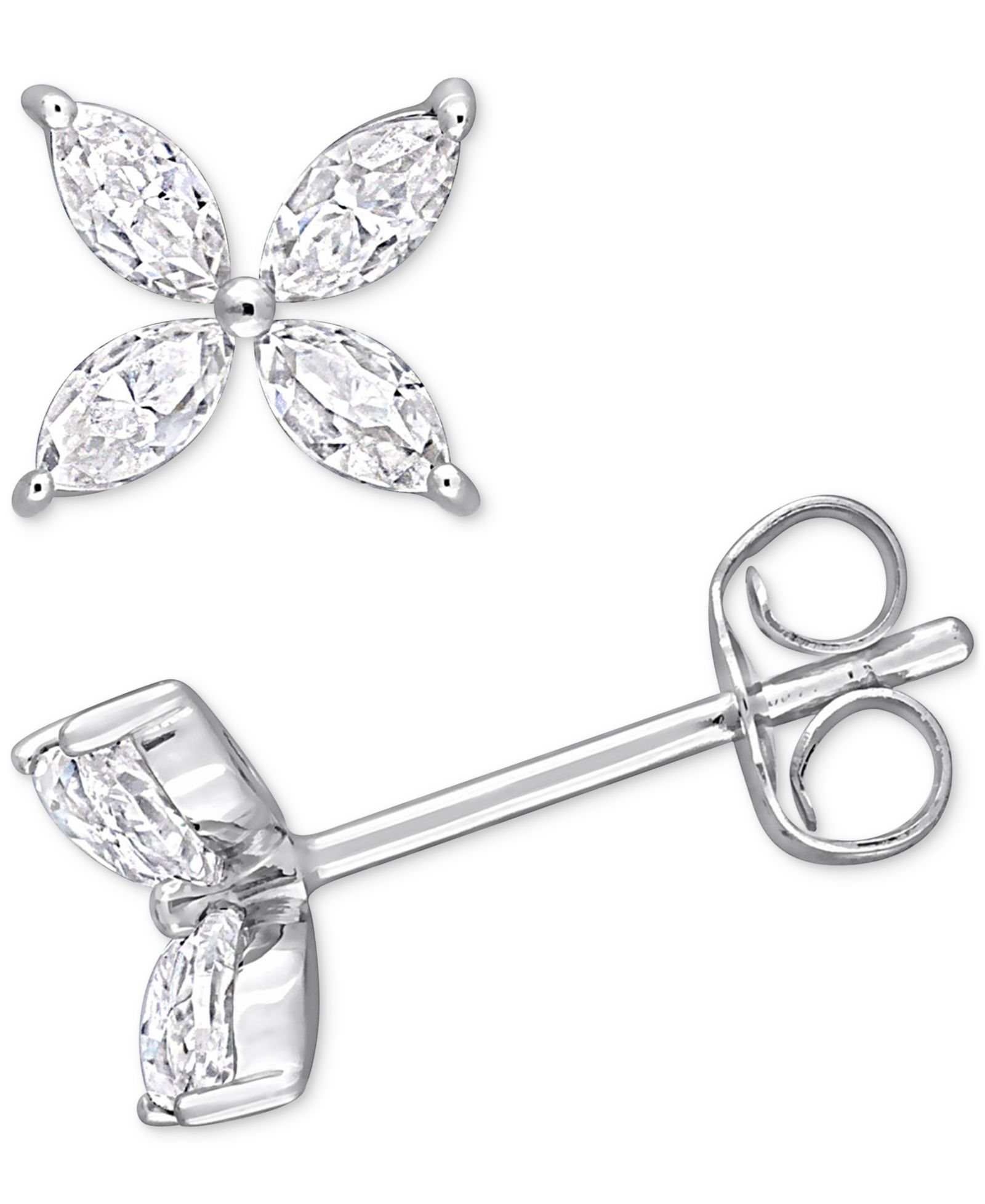 Серьги-гвоздики с лабораторным муассанитом Flower в 10k белом золоте