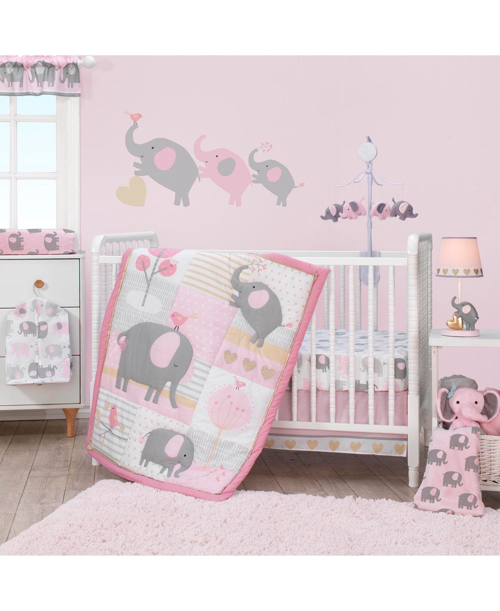 Bedtime Originals Eloise Набор постельного белья для детской кроватки, 3 шт. - Pink/Gray/Gold/White