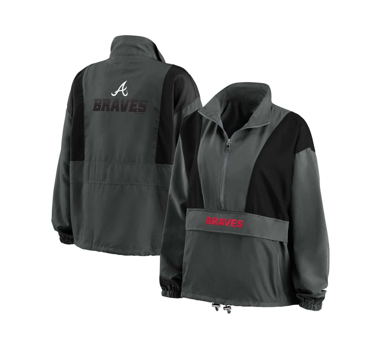 Women's WEAR by Erin Andrews Charcoal Atlanta Braves Packable Half-Zip Jacket