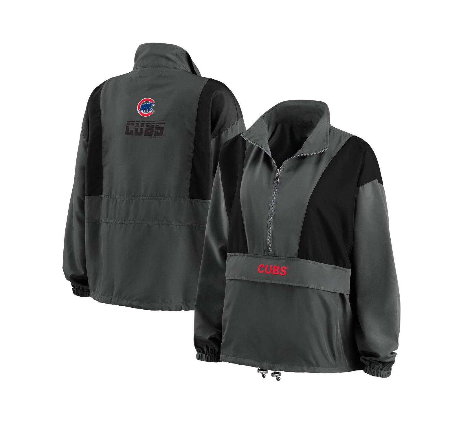 Women's WEAR by Erin Andrews Charcoal Chicago Cubs Packable Half-Zip Jacket