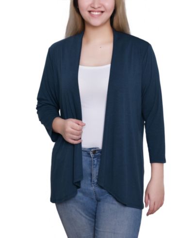 NY Collection Women's Solid 3/4 Sleeve Cardigan