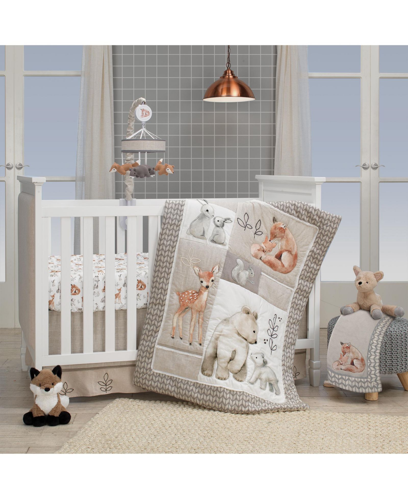 Детский набор постельного белья Lambs & Ivy Baby Painted Forest Gray/Beige Woodland Animals 4-Piece Nursery Crib